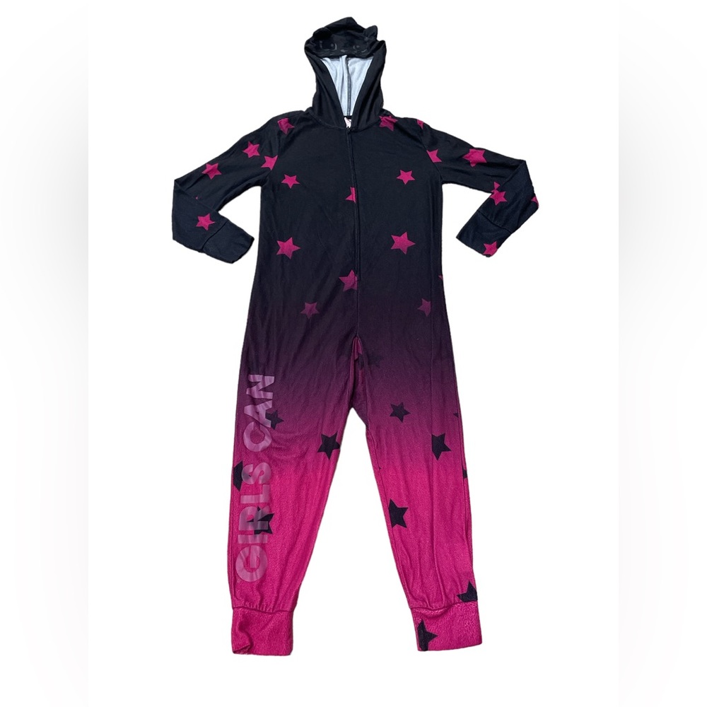 Justice panther glow in dark onesie black star zip hooded pj pajama onesie set